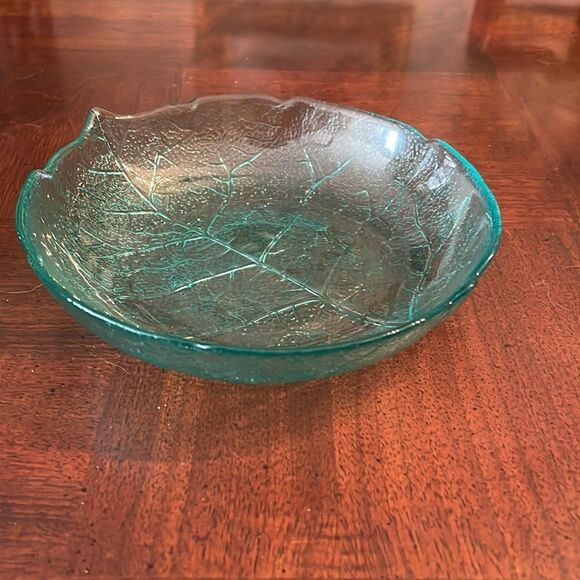 5.5" Arcoroc Teal Aspen Leaf Small Side Dessert Plate Dish Berry Bowls - Picture 3 of 9